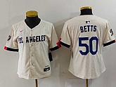 Women's Los Angeles Dodgers #50 Mookie Betts Cream 2024 City Connect Limited Stitched Jersey,baseball caps,new era cap wholesale,wholesale hats